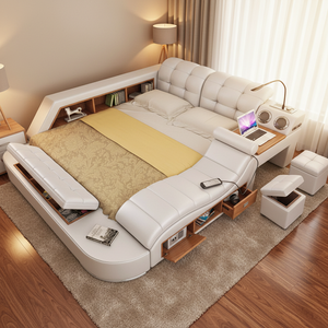 <span class=keywords><strong>Cama</strong></span> King Size de Lujo Moderna de Alta Calidad, <span class=keywords><strong>Cama</strong></span> Doble de Cuero Multifuncional Inteligente con Juego de Masaje para el Hogar - Product Image 4