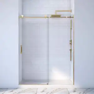 Puerta deslizante de vidrio templado para ducha, puerta de vidrio sin marco, para Baño