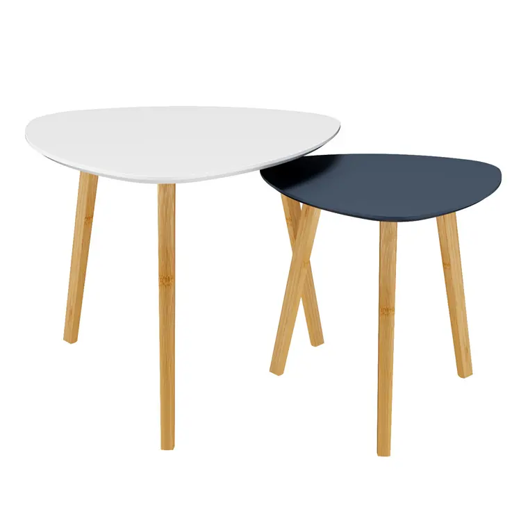Set di 2 tavolini tavolino moderno e minimalista tavolino a triangolo nidificante in bambù per soggiorno