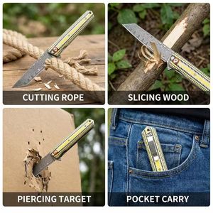 Couteau de poche tactique Tanto, couteau pliant en acier <span class=keywords><strong>Damas</strong></span> à 76 couches, cœur VG10, manche G10, couteau de survie, de chasse et de camping pour hommes DM031 - Product Image 3
