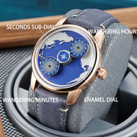 Montre personnalisée OEM ODM avec logo privé, mouvement mécanique 8215, modification automatique, heure errante, cadran émaillé, carte du monde