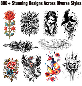 Vendita calda lunga durata adesivi Body Art 800 + disegni per donne/adulti realistici tatuaggi temporanei con fede fiori - Product Image 2