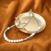 Collier et bracelet tendance en pierre naturelle, perles d'aquamarine, chaîne de clavicule, bijoux en perles baroques pour femmes et jeunes filles, à porter au quotidien et pour les rendez-vous