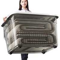 Boîte de rangement transparente en plastique surdimensionnée et épaissie adaptée à la literie domestique déplaçant des objets divers jouets