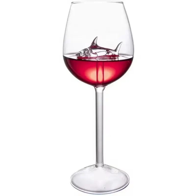 Promotional Hot Selling Creative Transparent Crystal 300 ML Shark Inside Unique Custom Goblet Red Wine Glasses