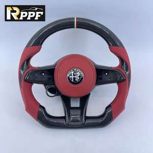 Volant en fibre de carbone Rppf à succès pour <span class=keywords><strong>Alfa</strong></span> <span class=keywords><strong>Romeo</strong></span> <span class=keywords><strong>Giulia</strong></span> <span class=keywords><strong>2017</strong></span>, cuir perforé rouge, personnalisation - Product Image 1