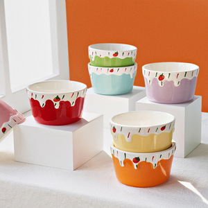 Vente en gros de bols à gâteau en céramique style Instagram, bols à dessert roses, bols à yaourt créatifs et coupes à soufflé faites à la main - Product Image 3