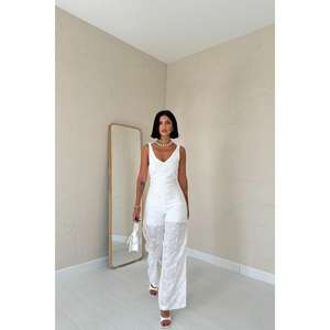 Wholesale Y2K Style <b>White</b> <b>Lace</b> Jumpsuit with Vintage Print Knitting Fabric for Summer and Autumn - Product Image 4
