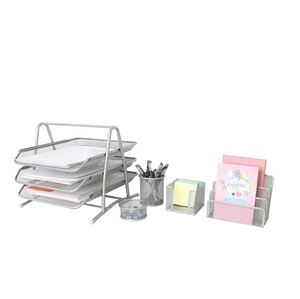 Metal Office Desk Tidy 5 Piece Organiser Set 3 Tier A4 Filing Tray Pen Pot,Memo Pad Holder,Letter Sorter Rack <b>File</b> Holder - Product Image 4