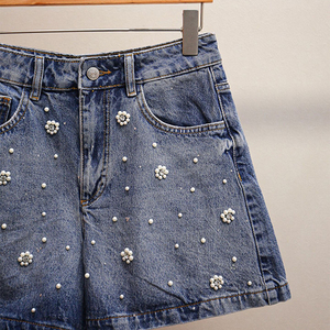 Shorts en jean pour femmes, nouvelle collection coréenne, ornés de perles florales, printemps-été, taille haute, coupe slim, polyvalents, décontractés, style Y2K - Product Image 4
