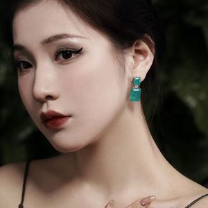 Dylam Elegant Design Women Luxurious Jewelry S925Silver Rectangle Paraiba Ice Blue 5A Zircon Zirconia <b>Stud</b> <b>Earrings</b> - Product Image 4