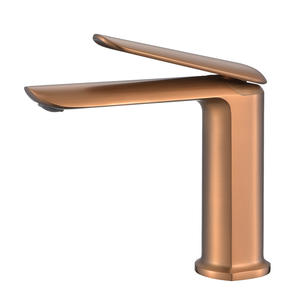 Robinet de lavabo à levier pour projet hôtelier, robuste, tout en cuivre, avec disque en céramique gris brossé, mélangeur d'eau chaude et froide, activation par levée - Product Image 3