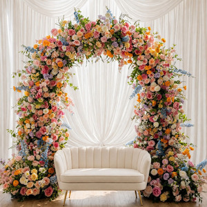 Arche de fleurs artificielles HK-UFA020 pour mariage, rose, verte, avec arrangements roses et violets - Product Image 6