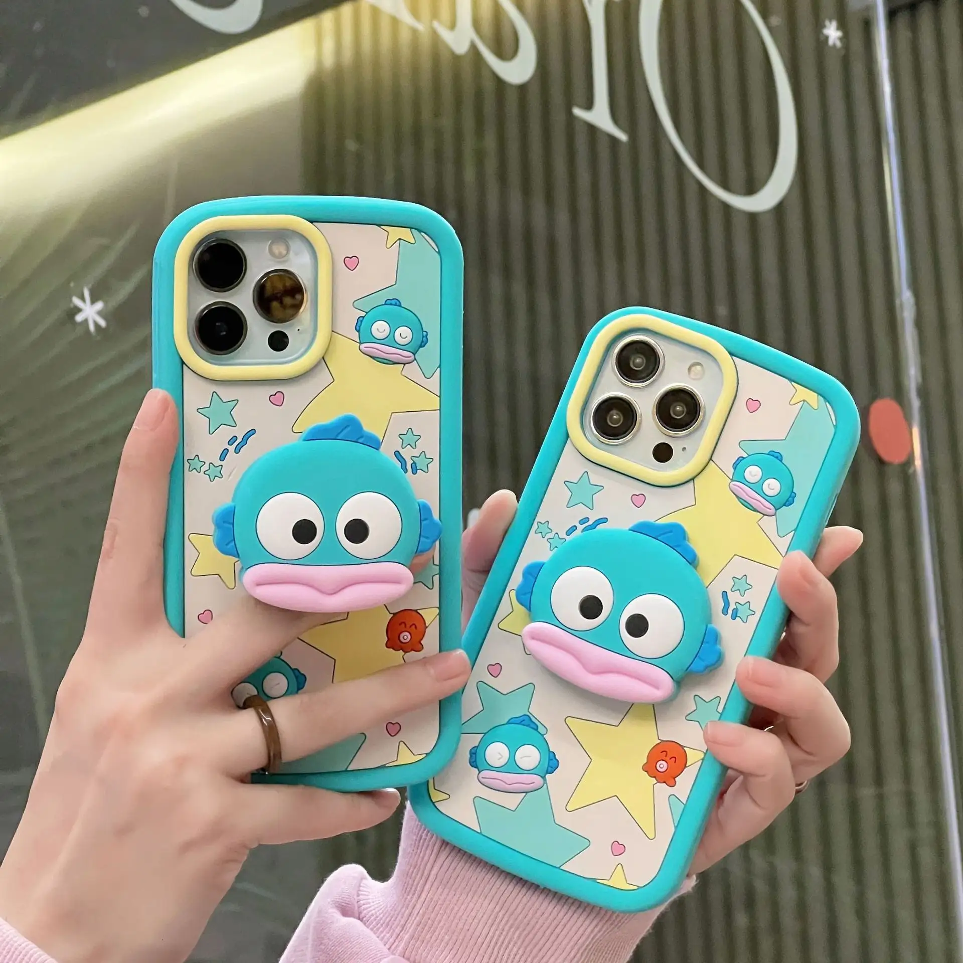Cartoon stand three-dimensional ugly fish silicone soft phone case for iphone 11 12 13 14 15 Pro Max Cell Cover