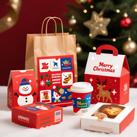 Boîte à emporter en papier biodégradable recyclé avec laminage mat sur le thème de Noël, pour poulet frit, burger, poisson frit, frites