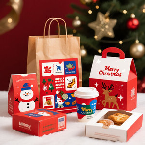 Boîte de papier pour burger de poulet frit à emporter sur le thème de Noël imprimé personnalisé boîte d'emballage alimentaire pour snack de rue frites de pomme de terre de <span class=keywords><strong>poisson</strong></span> - Product Image 2