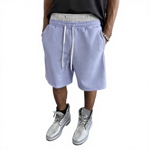 Shorts Bermuda pour homme, couleur unie violet clair, avec cordon de serrage, tricoté, taille mi-haute, coupe confortable, style décontracté - Product Image 1