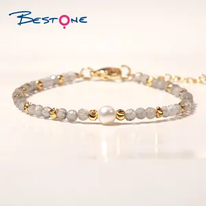 Perle in oro reale placcato rame di nuovo Design 3.5mm di pietre preziose sfaccettate gioielli di perle d'acqua dolce regolabile bracciale personalizzato per le donne