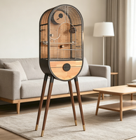 Cage à oiseaux avancée pour perroquet en bois de cèdre massif, décorée DIY, Golden Sun Mysterious Wind Birds, fermeture à bouton, emballée en boîte