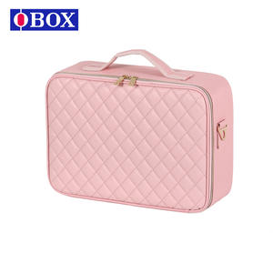 Trousse de maquillage Obox grande capacité rose matelassée avec miroir, sac de rangement de voyage pour femmes - Product Image 1