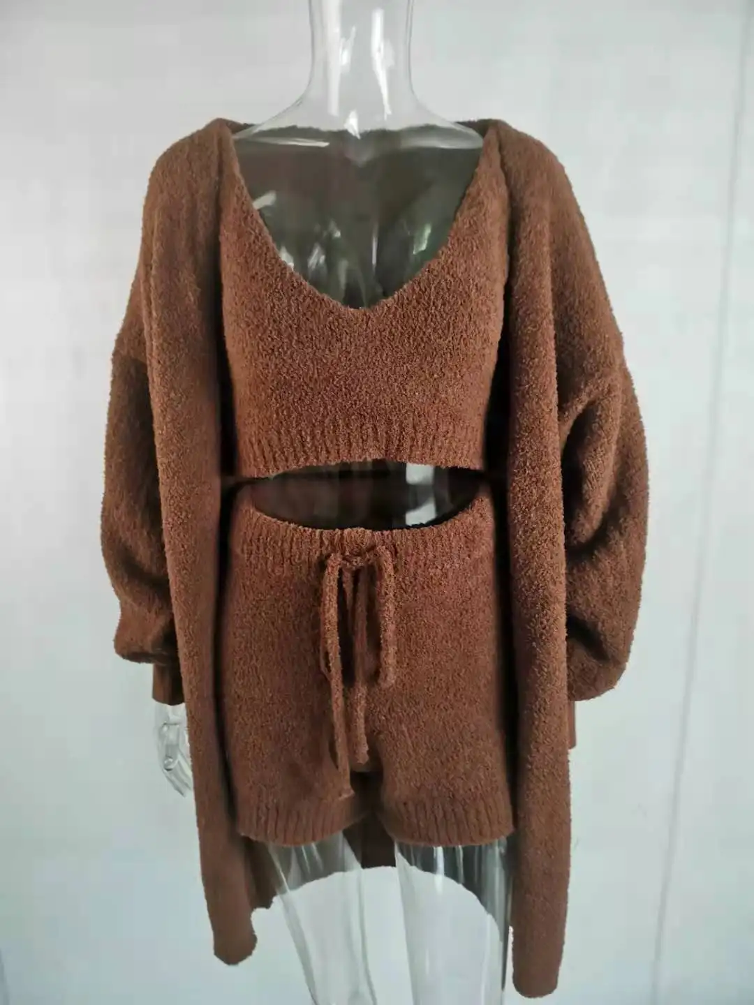 Pullover für Frauen Pullover Twinset Cardigan Crop Top und Shorts Mode 3-teiliges Set Damen Strick pullover Set