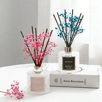 Diffuseur de parfum à roseaux MMB en verre mat de 200 ml, fleurs séchées noires et roses, sans feu, aromathérapie, libération de parfum pendant 3 mois, belle couleur