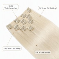Extensions de cheveux naturels Remy à clips double trame sans couture pour femmes, volume instantané de salon, sans nœuds.