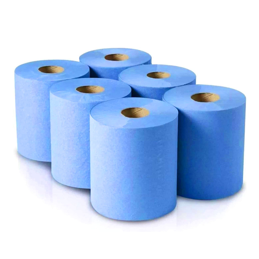 Rollos de papel tisú de 2 capas, rollo de papel de mano grande, color azul