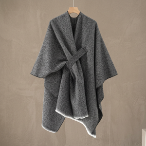 Classic Gray Polyester Women's Long Ruana Shawl - Product Image 3