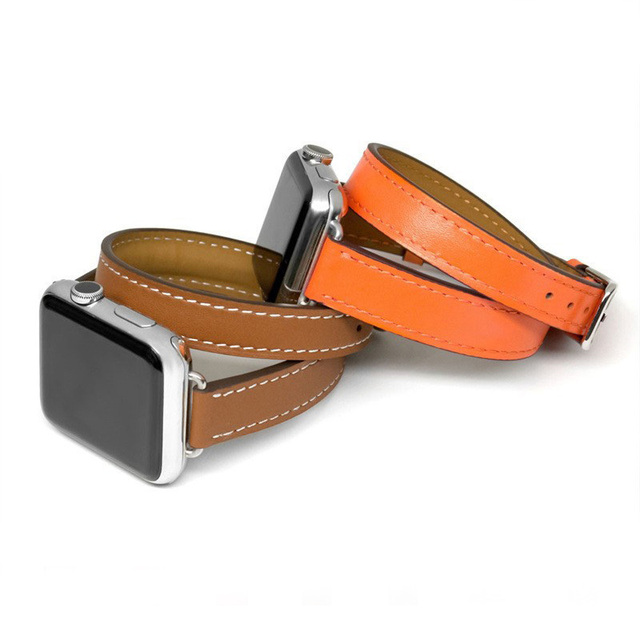 Genuine Leather Double Strap Bracelet for Apple Watch 7 Band I Watch 6 5 4 3 2 1 Wristband
