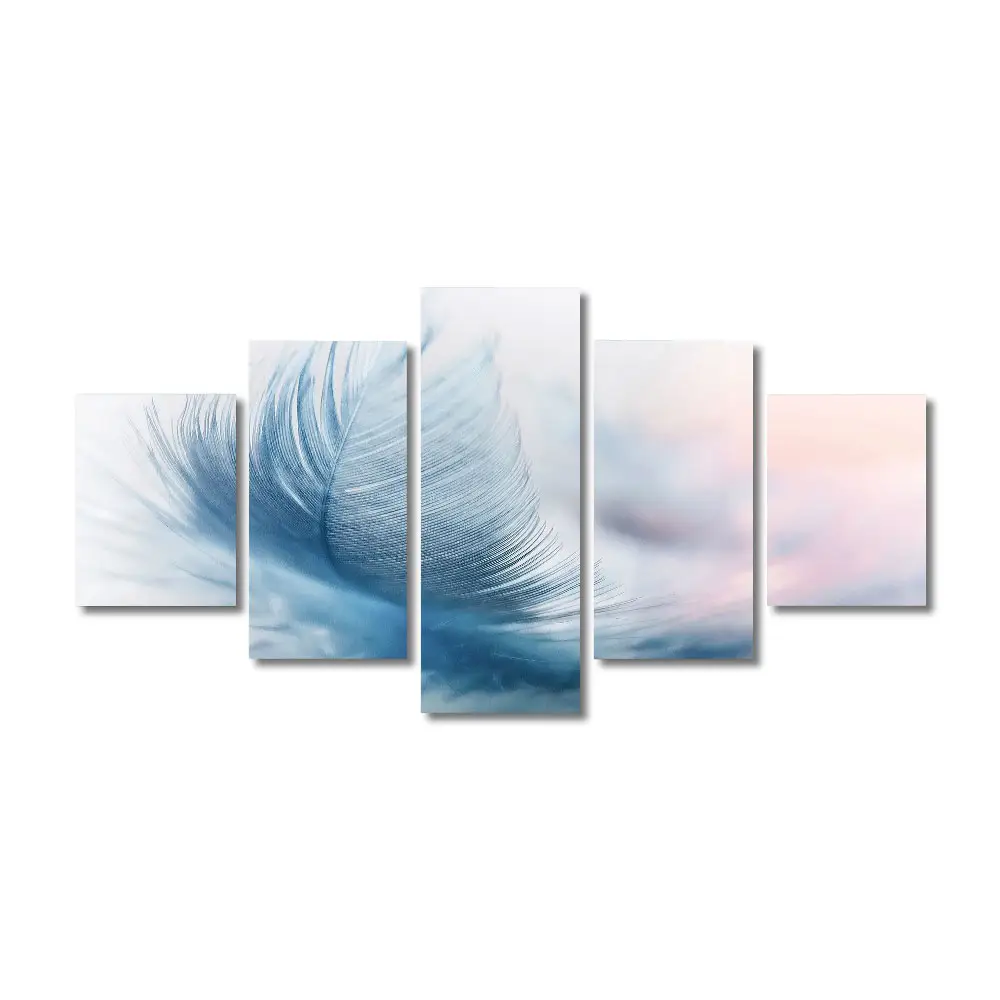 Wall Art 5 Panel Feather Wall Art Painting On Canvas For Living Room Lienzo De Pared Decorativo Paisajes