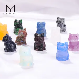 Wholesale Hand Carved Natural Gemstone Animal Figurines Crystal Crafts Lovely Crystal Cat Carving for Home Decoration