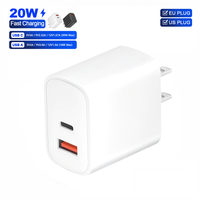 Pengisi Daya Dinding Dual Port PD20W QC18W, Adaptor Daya Pengisian Cepat USB A+Type C dengan Colokan US EU untuk Smartphone dan Tablet