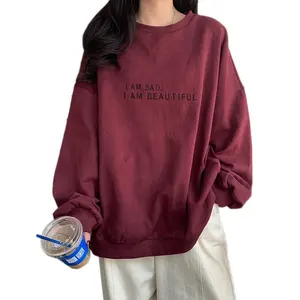 Autumn Korean Hong Kong style simple letter student top loose thin long sleeve sweater women's foreign trade