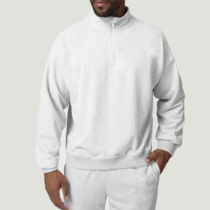 Personalizado <span class=keywords><strong>Pullover</strong></span> Quarter Zip Preto Crewneck Camisola de Alta Qualidade Street Wear Casual Francês Terry Drop Shoulder Hoodie para Homens - Product Image 4