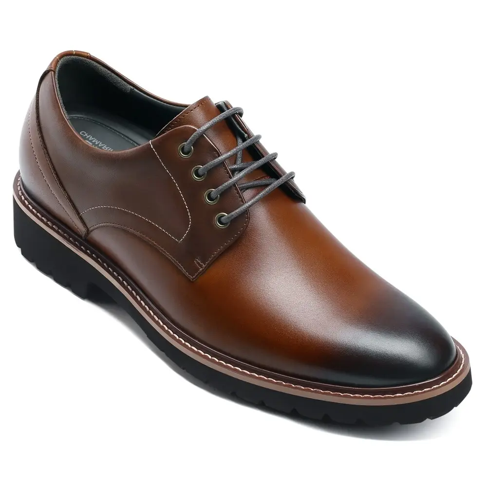 Vente en gros de chaussures de soirée d'ascenseur formelles pour hommes chaussures d'augmentation de hauteur formelles chaussures Derby en cuir Tan PVC cuir véritable caoutchouc CF