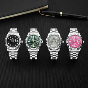 RICECGO <span class=keywords><strong>Orologio</strong></span> da Polso di Lusso con Quadrante a Motivo Palmare per <span class=keywords><strong>Uomo</strong></span>, <span class=keywords><strong>Verde</strong></span> Oliva, Texture Foglie Tropicali, Ghiera Scanalata, <span class=keywords><strong>Orologio</strong></span> al Quarzo, Reloj Para Hombre - Product Image 4