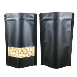 En stock pochette debout en papier kraft noir à fermeture éclair avec fermeture éclair sacs en plastique en gros pour sac d'emballage de collation