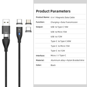 Cáp USB C 6 Trong 1 PD 60W Sạc Nhanh C Sang C Và Truyền Dữ Liệu Từ Tính - Product Image 2