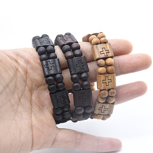 <span class=keywords><strong>Bracelet</strong></span> croix en bois direct d'usine avec perles élastiques motif religieux de bouddhisme en pierre de diamant pour hommes - Product Image 2