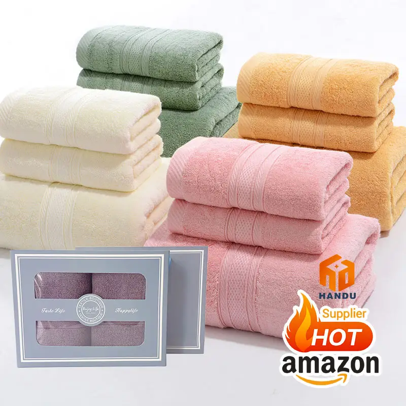 Toalla de algodón de bambú 100% suave de alta calidad, conjunto de toallas de baño con logotipo personalizado para el hogar y Hotel
