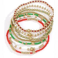 Set de 7 Pulseras Bohemias CCB con Cuentas Mixtas de Arroz, Estilo Mayorista, Ideales para Fiestas Navideñas, Superventas Transfronterizas