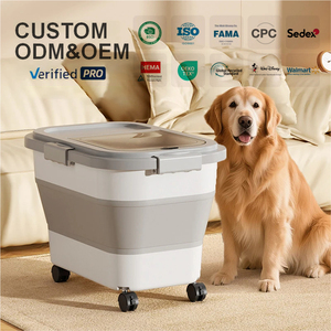 Collapsible Airtight Pet <strong>Food</strong> Bucket BPA Free <strong>Food</strong> Grade Foldable Storage <strong>Container</strong> with Wheels Scoop for <strong>Dog</strong> Cat Dry <strong>Food</strong> - Product Image 1