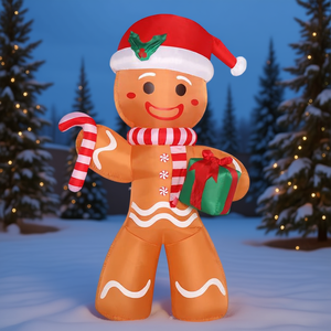 Decoración Navideña Inflable de Hombre de Jengibre para Jardín, 8 pies, con Regalo y Bastón de Caramelo, Iluminada - Product Image 2