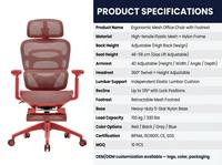 Chaise de bureau ergonomique en maille BIFMA avec repose-pieds, capacité 150 kg, accoudoirs 5D, dossier haut, soutien lombaire, chaise de bureau exécutive