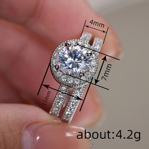 Ensemble de bagues classiques en zircon rond pour femmes, bijoux élégants pour mariage et fiançailles - Product Image 5