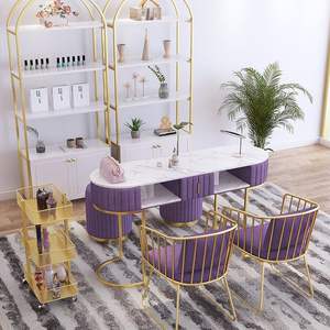 Muebles de salón de uñas estilo nórdico, mesa de manicura en varios colores, juego de mesa y silla para manicura con carrito pequeño - Product Image 3
