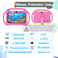Tablette éducative pour enfants 7 pouces la plus vendue, Android 12, processeur quadricœur MTK, batterie 3000 mAh et Wi-Fi, résolution 1024x600, cadeau