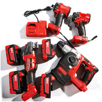 Set Perkakas Listrik Combo Power Tools 4 Kit, Set Bor Palu Elektrik, Mesin Gerinda Sudut, Bor Tanpa Kabel Brushless, Set Perkakas Listrik 4 Buah