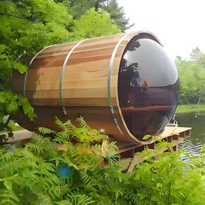 Sauna infrarouge carré moderne personnalisable pour 8 personnes, poêle en forme de tonneau, banc de sauna, design professionnel pour grand extérieur - Product Image 5